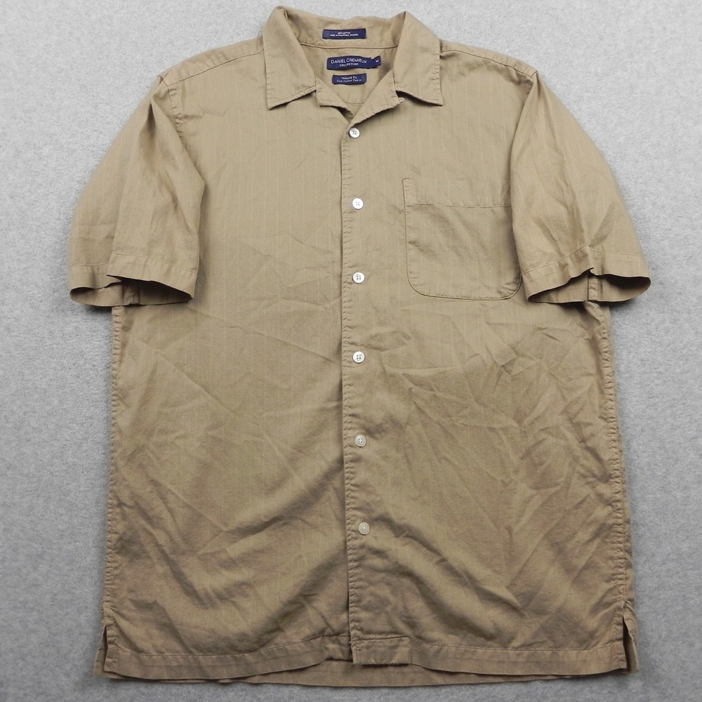 Daniel Cremieux Shirt Mens Medium Tailored Fit Pocket Button Up Tan Short Sleeve